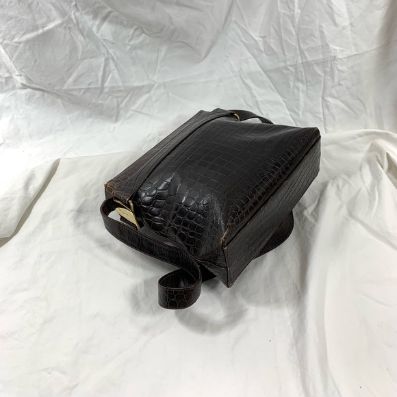 Genuine vintage fashionable Salvatore Ferragamo brown croc pattern shoulder bag - Picture 8 of 15
